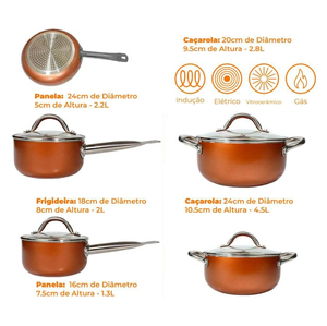 Ensemble de casseroles et poêles en céramique de haute qualité, modernes, avec poignées en acier inoxydable, 10 pièces, en cuivre et aluminium - Product Image 2
