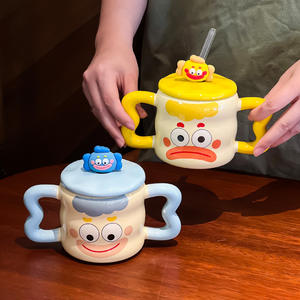 Mug en céramique avec couvercle et cuillère, tasse individuelle pour café, lait, eau, usage domestique, cadeau, été 2024 - Product Image 3