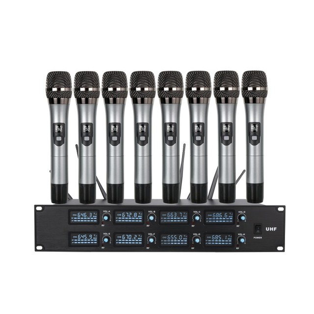 8 Channel UHF Wireless Microphone System with 8 Handheld Mics Rack Mount Long Range for Stage Church Conference Audio System
