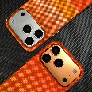 Coque PC LUXO Life Slim pour iPhone 17 Pro Max, texture <span class=keywords><strong>fibre</strong></span> de carbone <span class=keywords><strong>orange</strong></span>, coque arrière magnétique de luxe avec cadre métallique pour appareil photo - Product Image 3