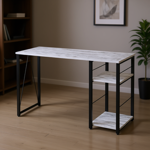 Bureau d'écriture rectangulaire élégant blanc et noir antique à 2 étagères, mobilier de bureau - Product Image 2