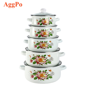 Marmite à soupe en émail à double anse avec couvercle en verre 16/18/<span class=keywords><strong>20</strong></span>/22/24 <span class=keywords><strong>CM</strong></span>, kit de cuisson en porcelaine émaillée motif fleur blanche - Product Image 2