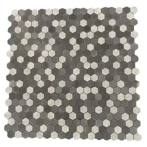 Мозаичная плитка из черного базальтового камня для стен и пола с шестигранной золой