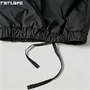 Veste coupe-vent personnalisée en tissu technique ciré noir, demi-zip, style streetwear Gorpcore, à capuche, vente en gros - Product Image 3