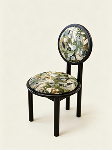 Modern Round Backrest Upholstered Dining Chair, <b>Black</b> Wood <b>Frame</b> Floral Fabric Accent Chair for Living Room Kitchen - Product Image 2