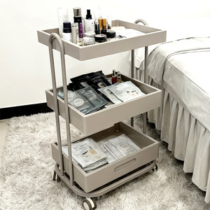 Three Tier Salon Trolley <b>Wooden</b> Storage Cart Mobile Beauty Shop Utility Rack with Drawers and <b>Wheels</b> - Product Image 2