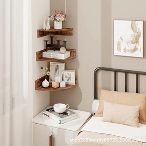 Wall Mounted Solid Wood <b>Corner</b> Shelf <b>Unit</b> 5 Tier Polygon Multipurpose <b>Storage</b> Rack For Kitchen Bedroom Living Room - Product Image 1