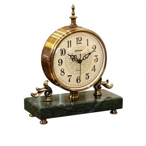 Arthurs Brass Desk <b>Clock</b> Circular Quartz Movement Marble Base Traditional Design <b>Battery</b> Operated Hourly Chiming - Product Image 4