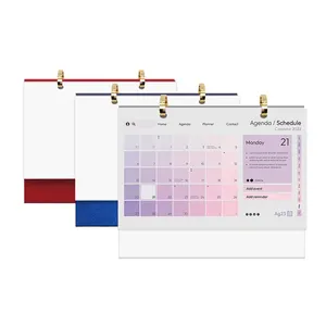 Calendario da tavolo in bianco con postazione in piedi con calendario mensile in metallo con rilegatura di carta spessa per sublimazione