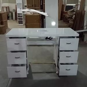 Mesa de Manicura Doble Moderna de Lujo, Grande, Negra, con Estructura de Madera Blanca Elegante y Cubierta de Vidrio, <span class=keywords><strong>para</strong></span> Salón de Belleza y Uso Profesional - Product Image 4