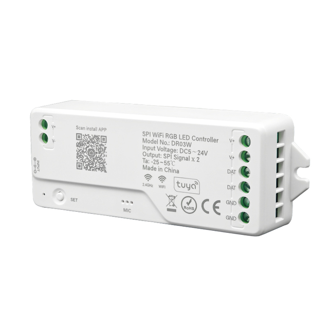 Tuya Wifi Alexa Voice Google Assistance SPI RGB RGBW WS2811 SK6812 WS2812B WS2815 FCOB Addressable LED Strip Light Controller