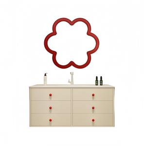 Cream wind wall mounted intelligent <b>mirror</b> LED light with <b>large</b> capacity storage ceramic integrated basin <b>bathroom</b> <b>cabinet</b> - Product Image 6