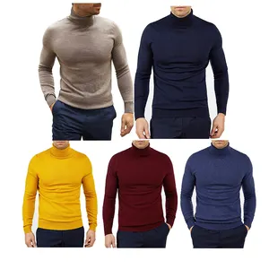 2024 China Sweater Supplier Custom High Quality Men's Knit Cashmere Plain Turtleneck Sweater Coat Men