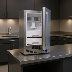 Máquina de hielo de 66 libras por día, de acero inoxidable, empotrable, comercial, eléctrica, con control de botón para hielo en cubos. - Product Image 2