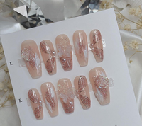 Faux ongles à presser faits main de luxe, peints à la main, en gel acrylique, de haute qualité, forme ballerine/cercueil, pour vente en gros