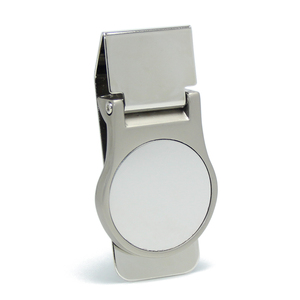 Minimalistische ronde portemonnee van roestvrij staal voor bankpassen, geld en tickets, met metalen geldclip. - Product Image 1