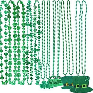 St. Patrick's Day Necklace, Irish Festival Shamrock Beaded Chain, Holiday Carnival Party Beaded Necklace