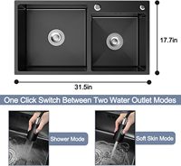 Tarjas De Cocina Noir Deux Cascades Double Bol Évier À La Main En Acier Inoxydable Résistant Aux Rayures Évier De Cuisine Intelligent
