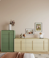 Commode multi-tiroirs style crème en bois massif, meuble de rangement moderne et minimaliste pour chambre et salon