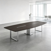 Table de réunion Stellan F, table de conférence de bureau commerciale, placage en chêne blanc avec couvercle rabattable et chemin de câbles