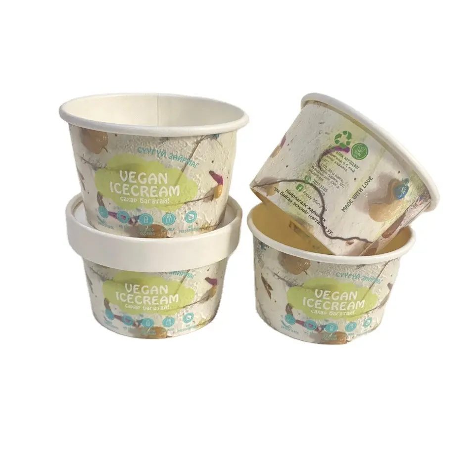 맞춤형 맞춤형 인쇄 로고 4 6 oz 크래프트 친환경 식품 등급 일회용 종이 용기 뚜껑이있는 아이스크림 컵