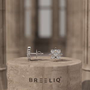 Pendientes de Diamantes Redondos Florales de Oro Sólido de 14K, Elegantes Pendientes con Forma de Flor, Joyería Fina para Mujer, Regalo de Boda, Diseño de Lujo - Product Image 3
