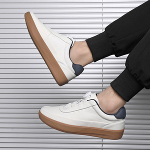 Zapatos Casuales de Cuero Blanco con Ribete Azul, Suela de Goma Marrón, Cierre Rápido Giratorio, Zapatos para Caminar, Combinan con Todo, Zapatos de Ocio Diarios - Product Image 2