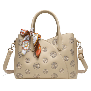 OEM/OEM Customization hand bag for women 2025 metal decorated handbag top handle beige womans bag with embroidery tote bag - Product Image 1