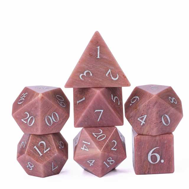 Hot Selling Handcrafted Natural Gemstone Polyhedral Dice Set DND RPG Board Game Accessories with Silver Numbering