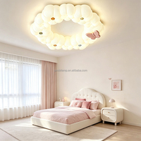 Plafonnier moderne en forme de nuage crème avec décor de papillon rose, dimmable, mignon, pour chambre de filles, chambre d'enfants, lampe de plafond LED