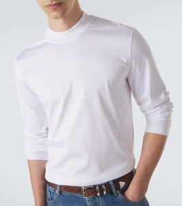 T-shirt à col montant 100 % coton pour homme, coupe ajustée, respirant, basique, idéal pour la superposition, personnalisable pour le quotidien - Product Image 2