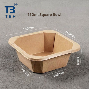 Bol carré jetable de qualité certifiée 750 ml, biodégradable, de qualité alimentaire, pour l'emballage alimentaire commercial, les collations, les sandwichs, la restauration - Product Image 1