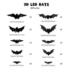 36パック ハロウィンコウモリ 壁飾り ライト付き3Dコウモリステッカー 各種サイズ ハロウィンパーティー 寝室の窓 室内屋外装飾用 - Product Image 6
