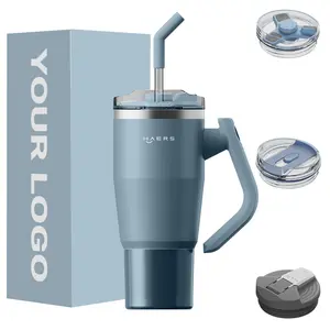 2024 nuovo Design senza piombo in acciaio inox vuoto isolato 32oz viaggio bicchieri tazze tazze da caffè con manico e paglia