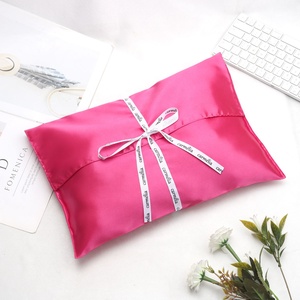 Luxury Reusable Custom Ribbon Logo Printed Pink Hair Extension Packing Satin <b>Envelope</b> Bag Lingerie Hair Wig Dust Pouch - Product Image 2