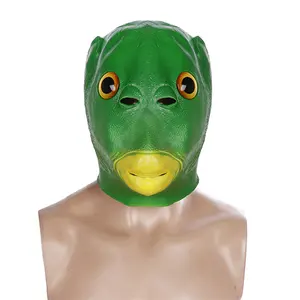 Tête de poisson vert masque de monstre masque de fête en Latex tête complète Animal couvre-chef pour Halloween carnaval fête Cosplay accessoire