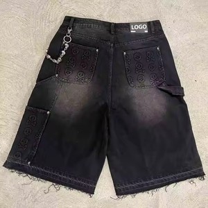 Jean en denim gaufré à double genou gaufré au soleil 3D personnalisé pour hommes short style <span class=keywords><strong>cargo</strong></span> du fabricant OEM avec impression numérique - Product Image 2