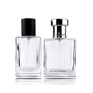 Flacon de parfum en verre de haute qualité 30ml 50ml flacon pulvérisateur à pompe à sertir carré pour parfum cosmétique