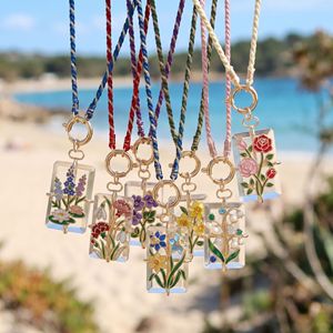 CAIOOCHE Joyería <span class=keywords><strong>de</strong></span> Nicho al por Mayor, Collar con Colgante Chapado en <span class=keywords><strong>Oro</strong></span> <span class=keywords><strong>de</strong></span> Cuerda Trenzada con Flor <span class=keywords><strong>de</strong></span> Cumpleaños Transparente, No se Deslustra - Product Image 3
