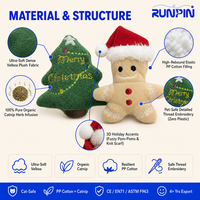 Ensemble de jouets à mâcher pour chat en peluche de Noël avec herbe à chat, Père Noël, Bonhomme de neige, Bonbons, Canne à sucre et Sapin pour chats d'intérieur