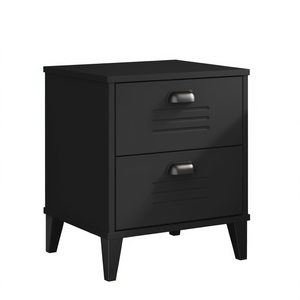 Table de chevet VIKEN en bois d'ingénierie noir, 2 tiroirs, mobilier de chambre moderne - Product Image 1