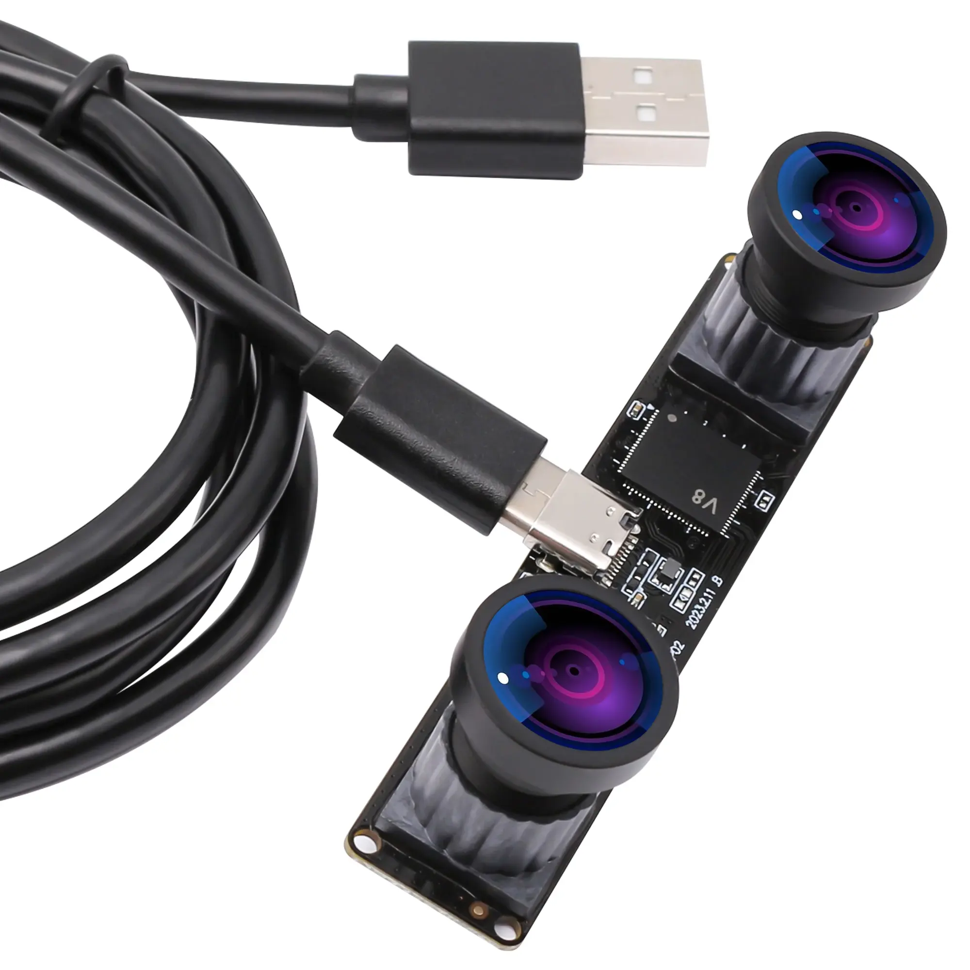 1080P 3D 스테레오 USB 카메라 고속 60fps 4MP 동기 왜곡 없음 듀얼 렌즈 미니 웹캠 1.2m Type-C USB2.0 케이블