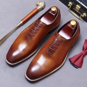 Zapatos Oxford de Piel Genuina con Punta Puntiaguda y Cordones, Color Sólido, Duraderos, para Todas las Temporadas - Product Image 1