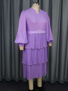AM050105 Lanterna Roxa Manga Plissada Vestidos Roupas Africanas Plus Size Elegante Casual Vestido Em Camadas Chiffon - Product Image 5