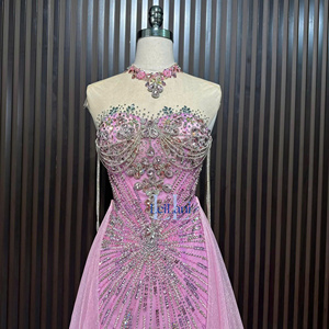 Vestido de Mujer sin Mangas, Tipo Tubo, en Tela de Seda con Adornos de Pedrería de Alta Gama, Elegante para Fiestas y Eventos Nocturnos - Product Image 3