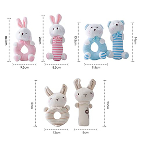 Jouets à hochet pour bébé, jouets de lit en peluche lapin de dessin animé, jouet éducatif pour nouveau-né, clochettes à main lapin et ours - Product Image 6