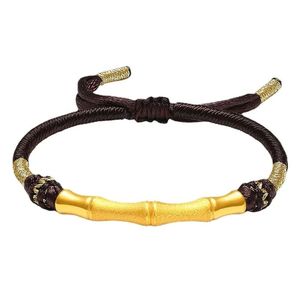Xinfly 3D Hard Gold Elbow Bamboo Charm Passepartout Gold 999 <b>Red</b> Drawstring Good Lucky <b>Bracelet</b> - Product Image 2