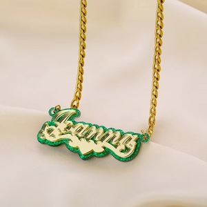 Collana con Doppio Nome Personalizzato in Acrilico Colorato, Ciondolo Femminile Raffinato e Lucido in Acciaio Inossidabile Stile Europeo e Americano - Product Image 6