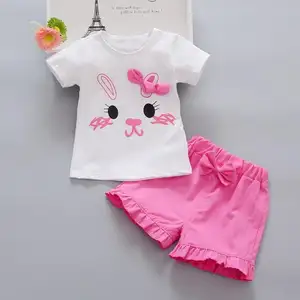 女の赤ちゃんの服セットホワイトツーピース衣装漫画印刷Tシャツ装飾ショーツキッズアパレル