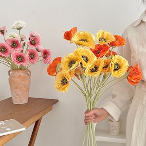 Flores Artificiales de Amapola Yasunobu, Ramas Individuales Realistas de Seda Flocada, Decoración para Bodas, 5 Piezas - Product Image 2